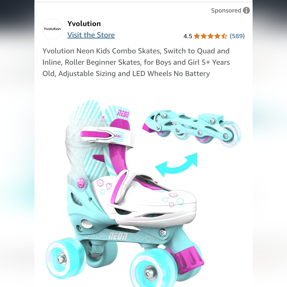 Adjustable Roller Skates with LED Wheels White and Blue